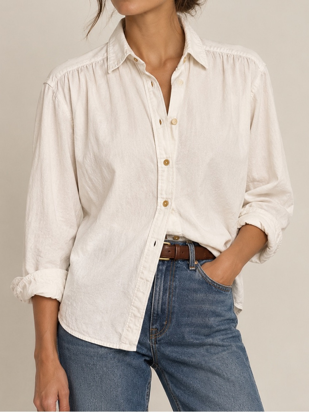 Vintage Eddie Bauer Classic Cream Button-Up Women's Shirt PL